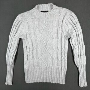 Rachel Zoe women gray 3D chunky cable knit fisherman‎ sweater mock neck size S